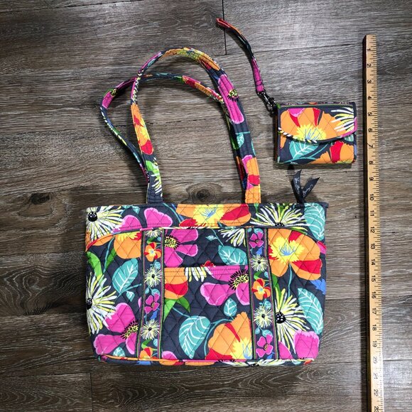 Vera Bradley Medium Tote Purse Bag with Trifold Wallet Jazzy Blooms Retired 2013 - Picture 4 of 10